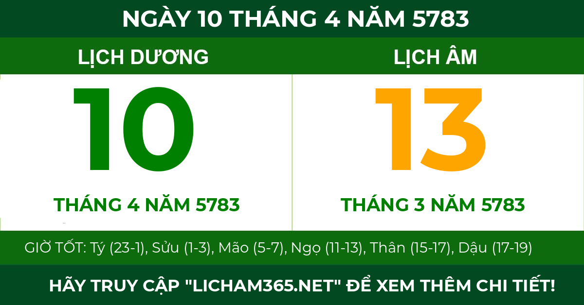 lịch âm ngày 10 tháng 4 năm 5783
