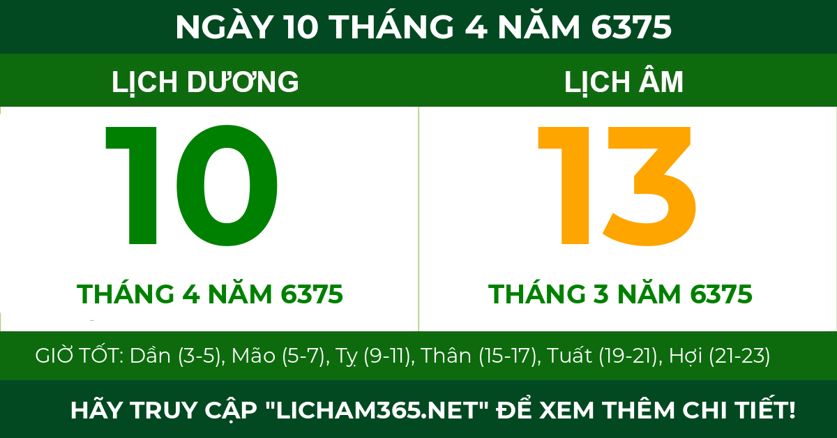 lịch âm ngày 10 tháng 4 năm 6375