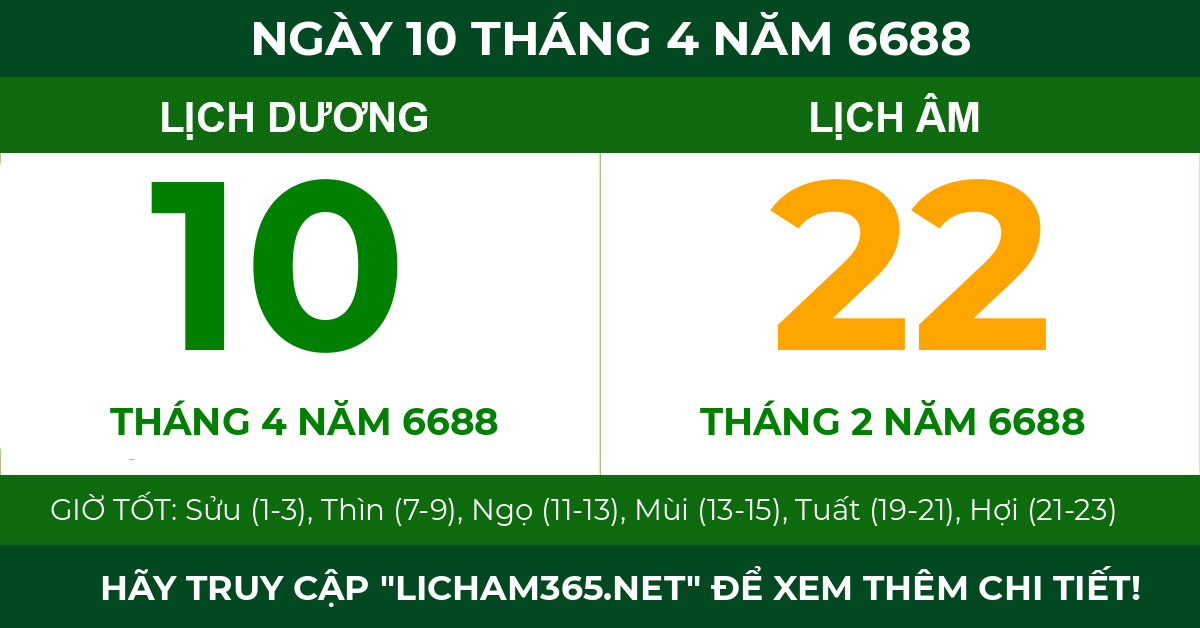 lịch âm ngày 10 tháng 4 năm 6688
