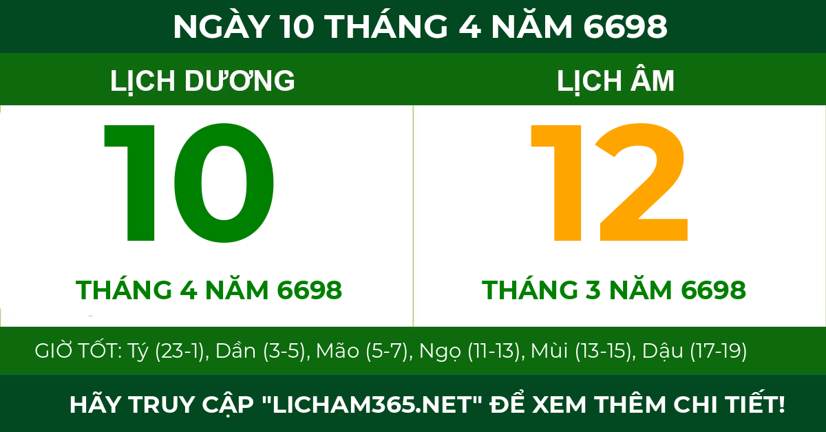 lịch âm ngày 10 tháng 4 năm 6698