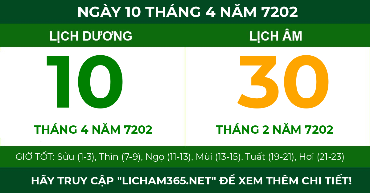 lịch âm ngày 10 tháng 4 năm 7202
