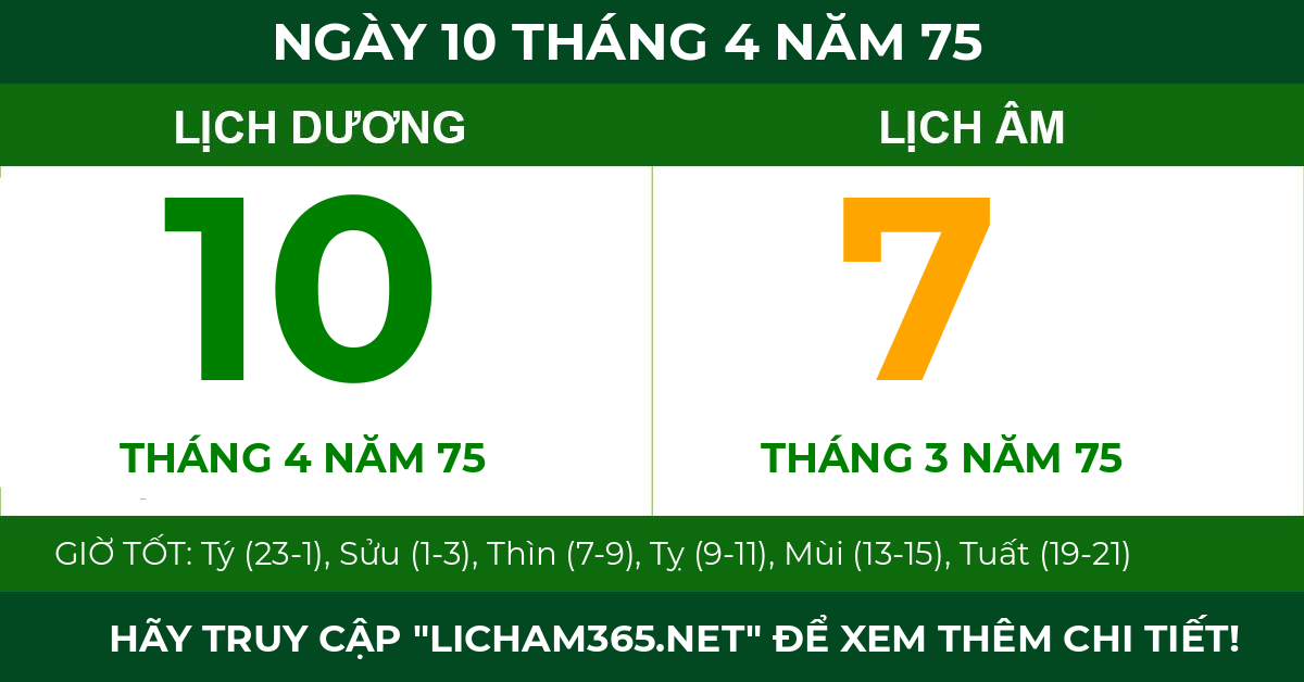lịch âm ngày 10 tháng 4 năm 75