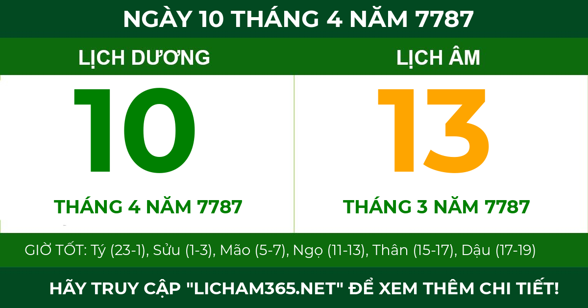 lịch âm ngày 10 tháng 4 năm 7787