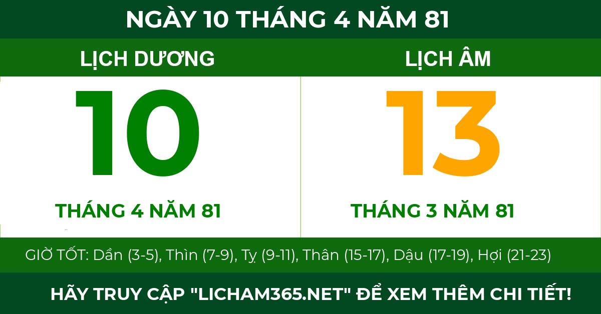 lịch âm ngày 10 tháng 4 năm 81