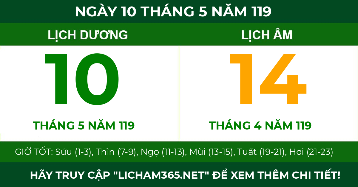 lịch âm ngày 10 tháng 5 năm 119