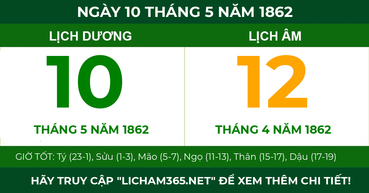 lịch âm ngày 10 tháng 5 năm 1862