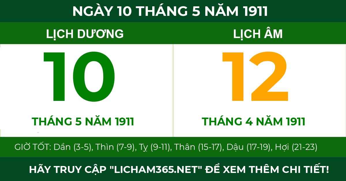 lịch âm ngày 10 tháng 5 năm 1911