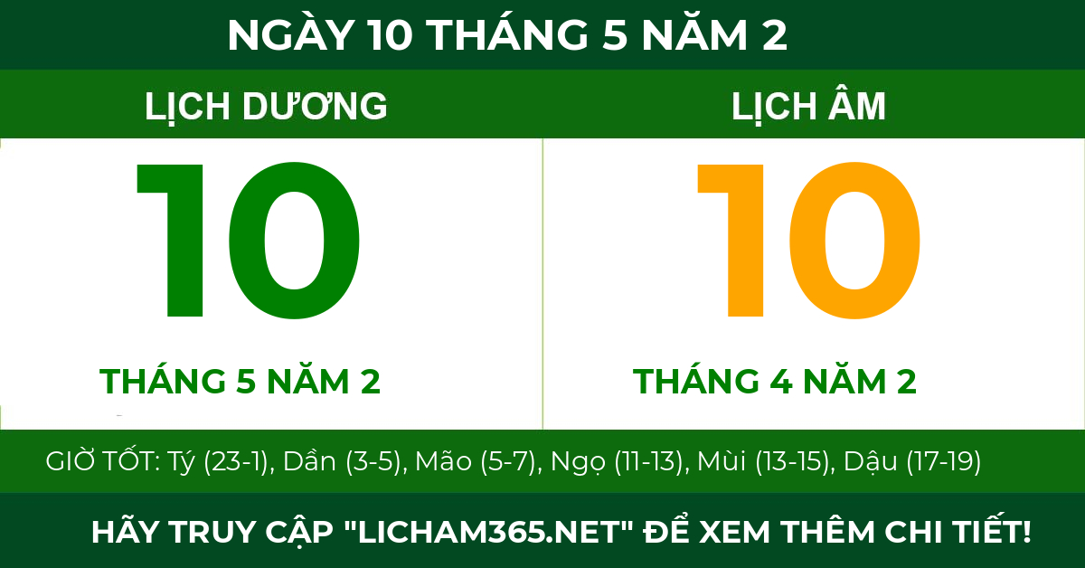 lịch âm ngày 10 tháng 5 năm 2