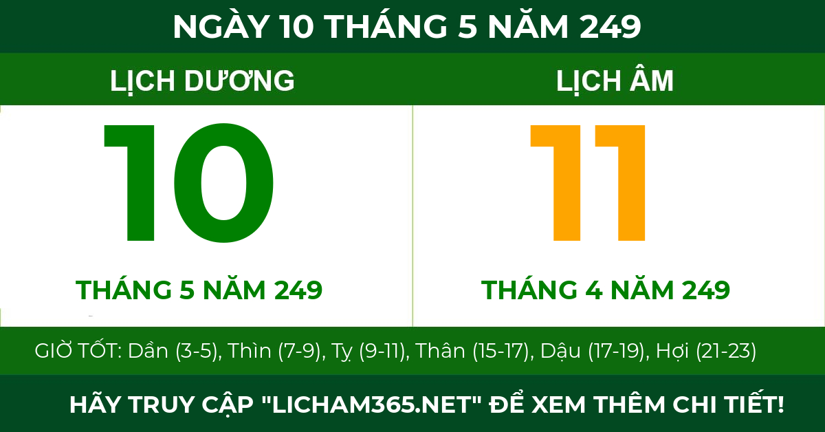 lịch âm ngày 10 tháng 5 năm 249