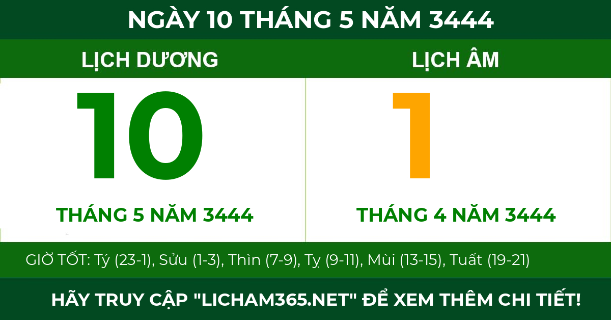 lịch âm ngày 10 tháng 5 năm 3444