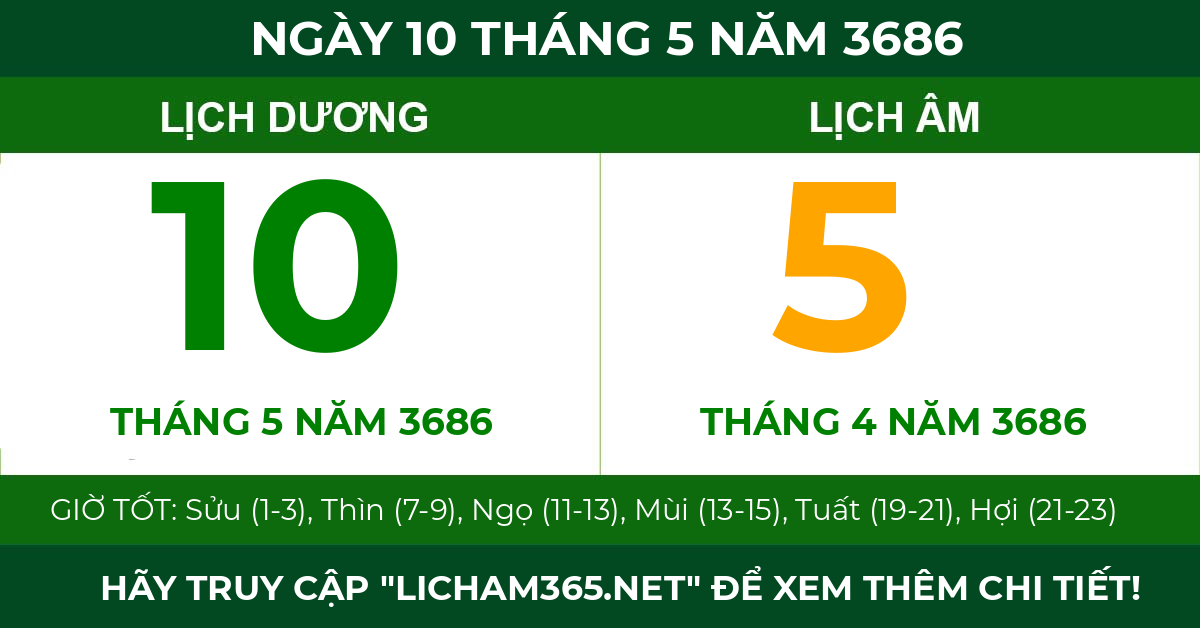 lịch âm ngày 10 tháng 5 năm 3686