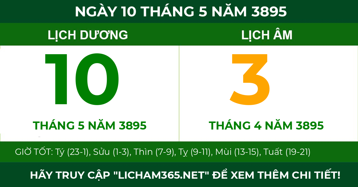 lịch âm ngày 10 tháng 5 năm 3895