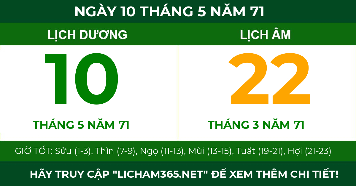 lịch âm ngày 10 tháng 5 năm 71
