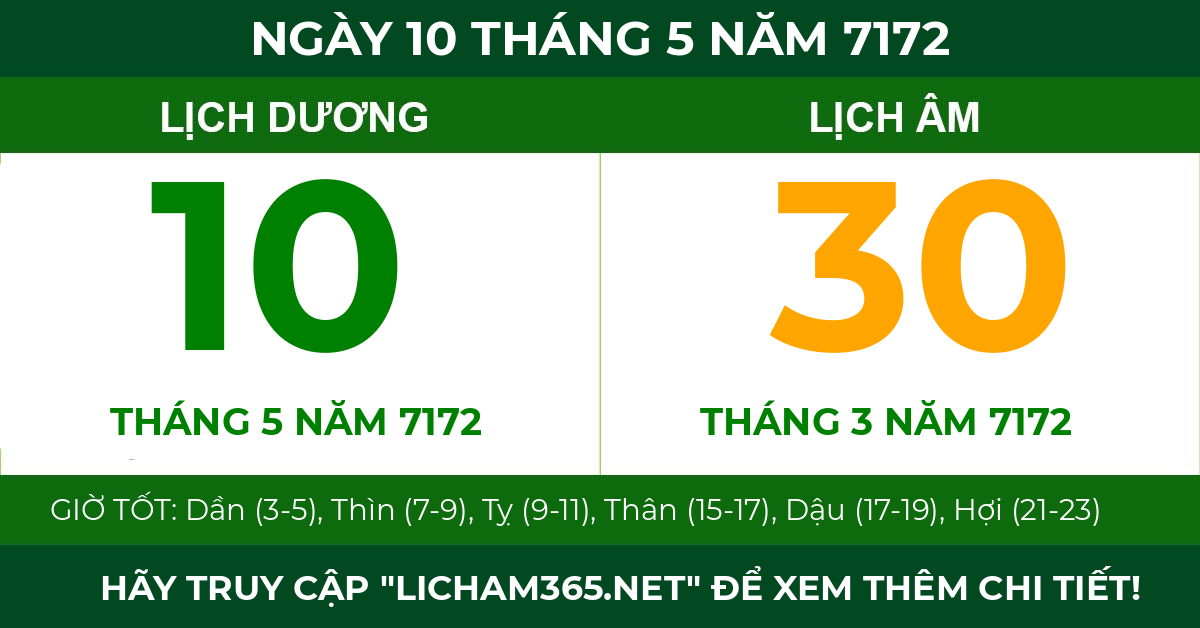 lịch âm ngày 10 tháng 5 năm 7172