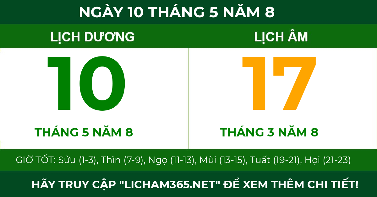 lịch âm ngày 10 tháng 5 năm 8