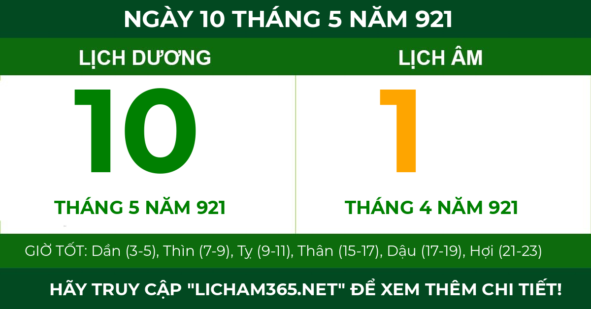 lịch âm ngày 10 tháng 5 năm 921