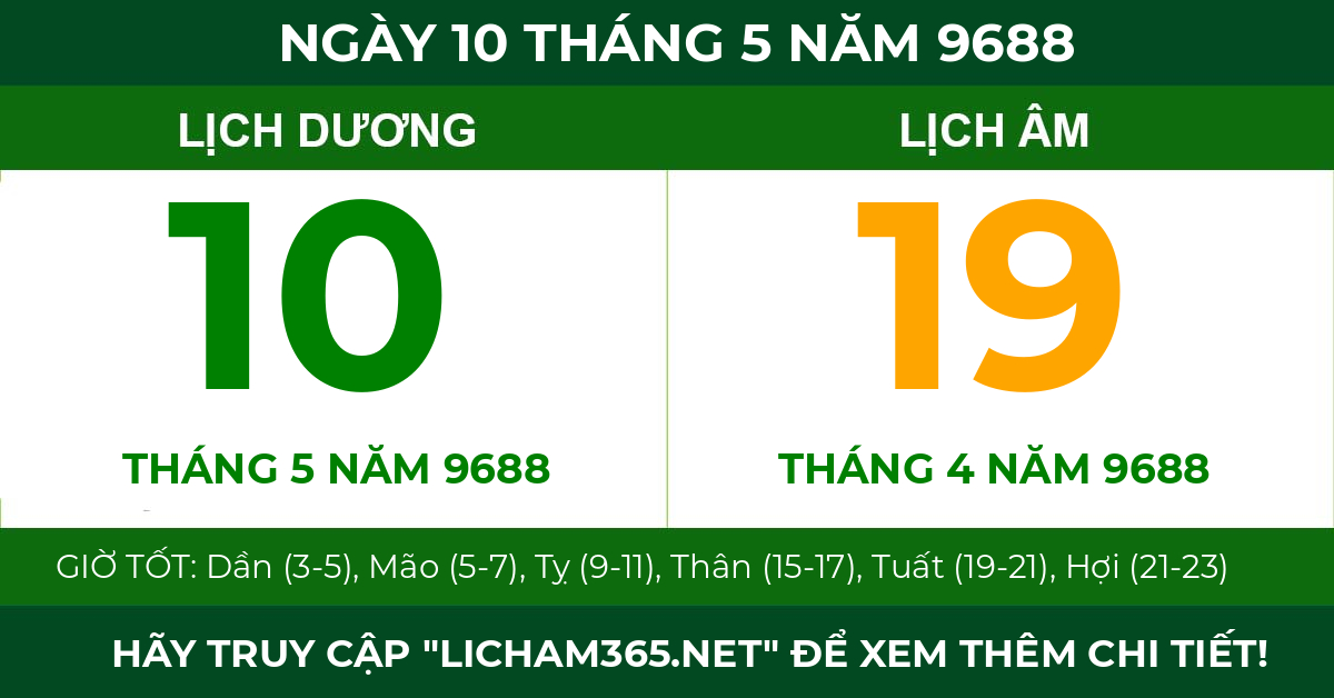 lịch âm ngày 10 tháng 5 năm 9688