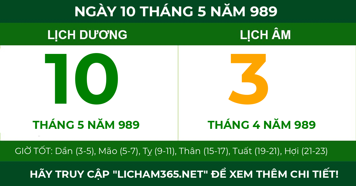 lịch âm ngày 10 tháng 5 năm 989