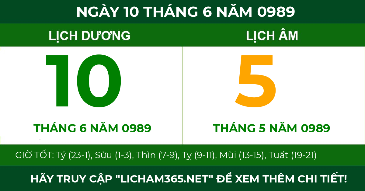 lịch âm ngày 10 tháng 6 năm 0989