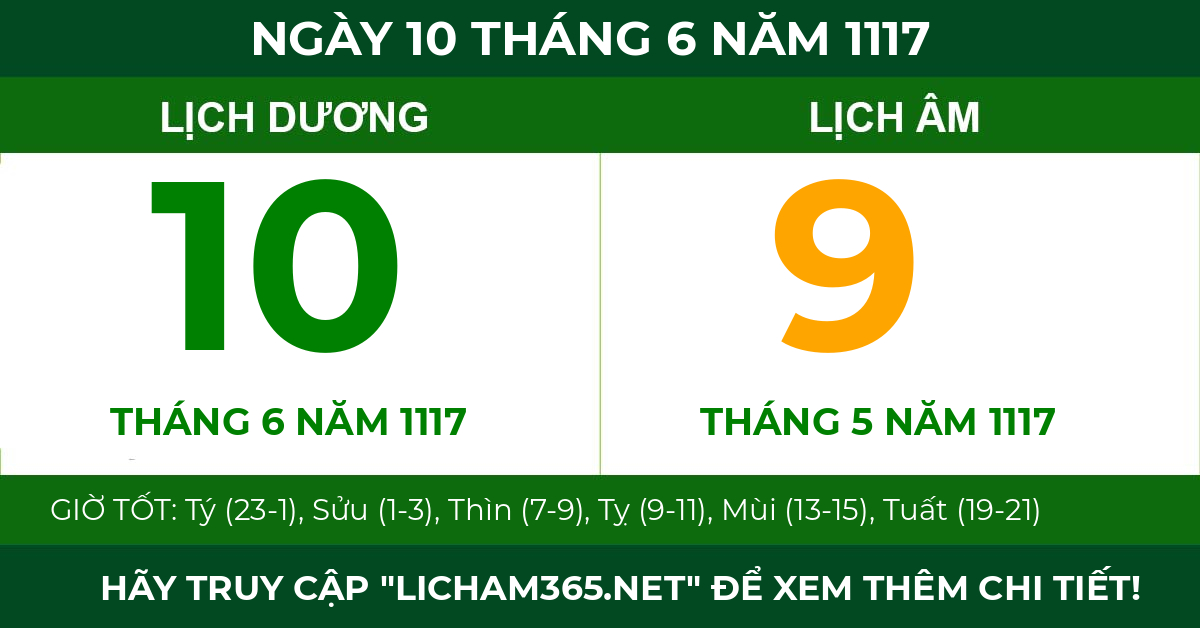 lịch âm ngày 10 tháng 6 năm 1117