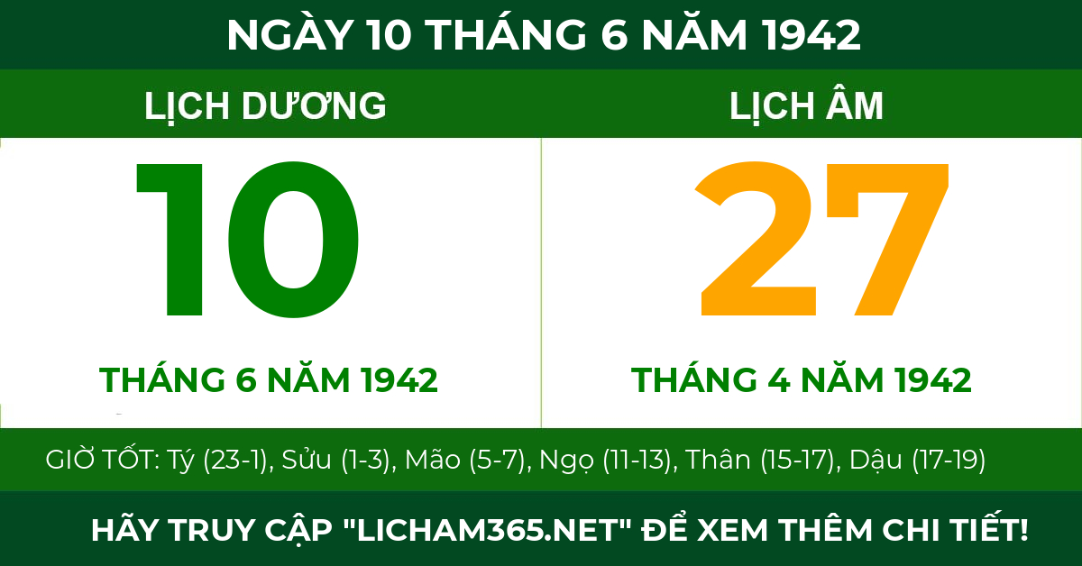 lịch âm ngày 10 tháng 6 năm 1942