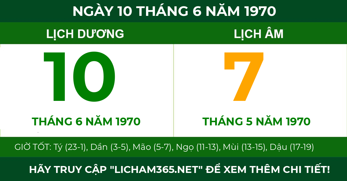 lịch âm ngày 10 tháng 6 năm 1970