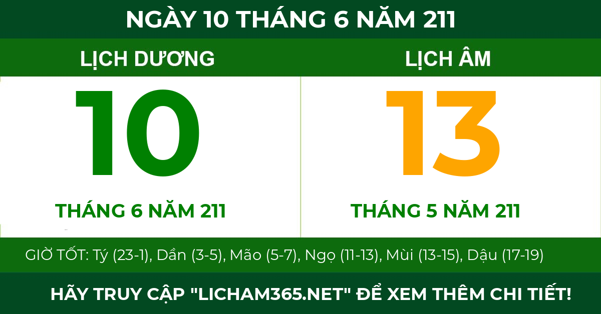lịch âm ngày 10 tháng 6 năm 211