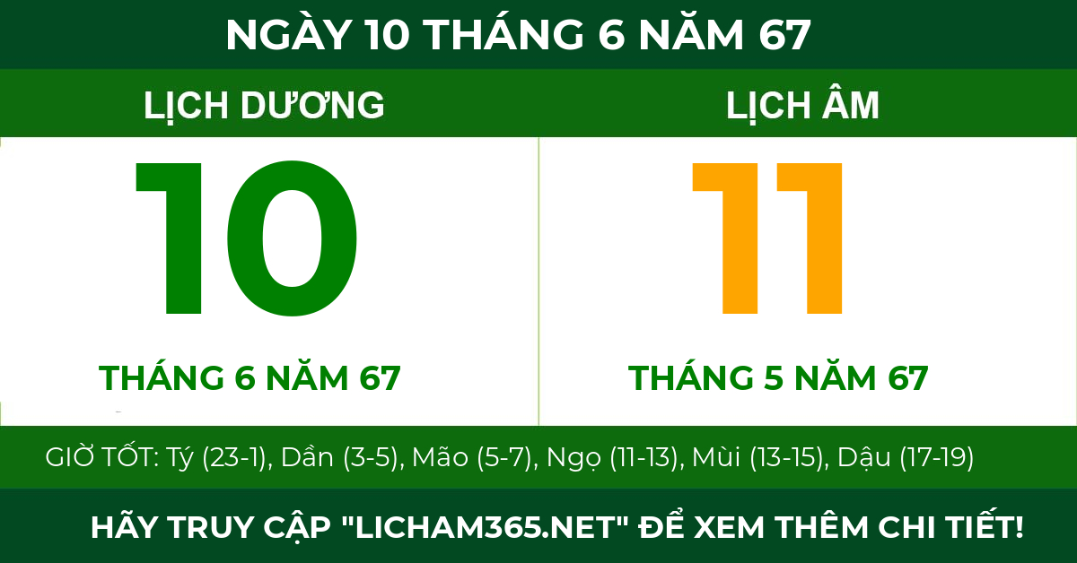 lịch âm ngày 10 tháng 6 năm 67