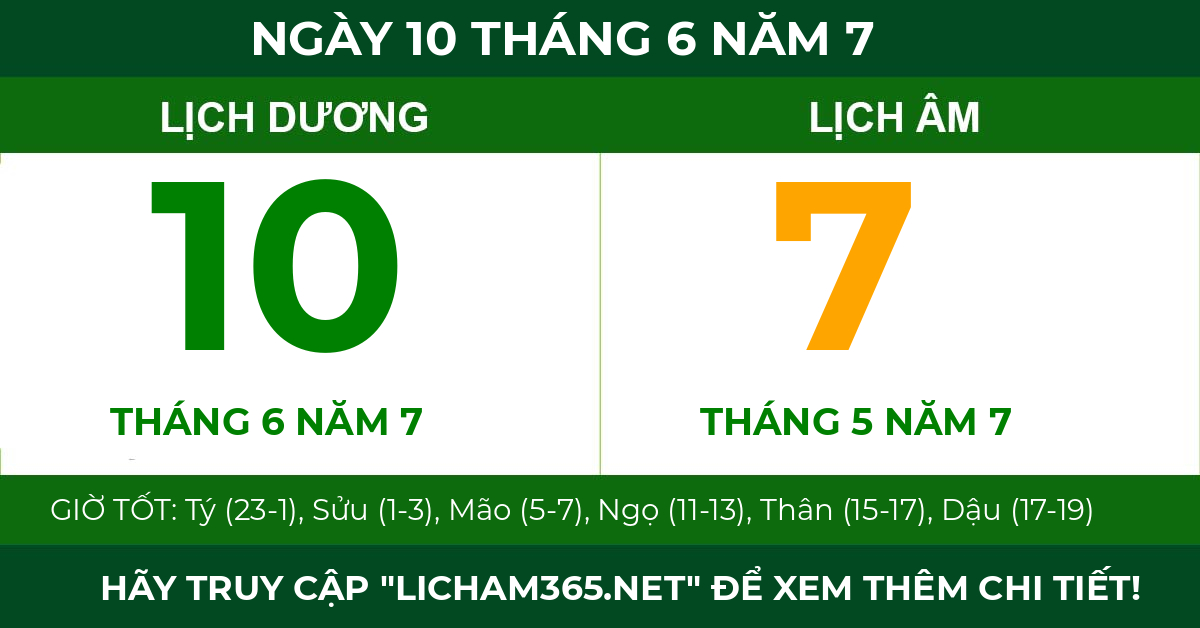 lịch âm ngày 10 tháng 6 năm 7