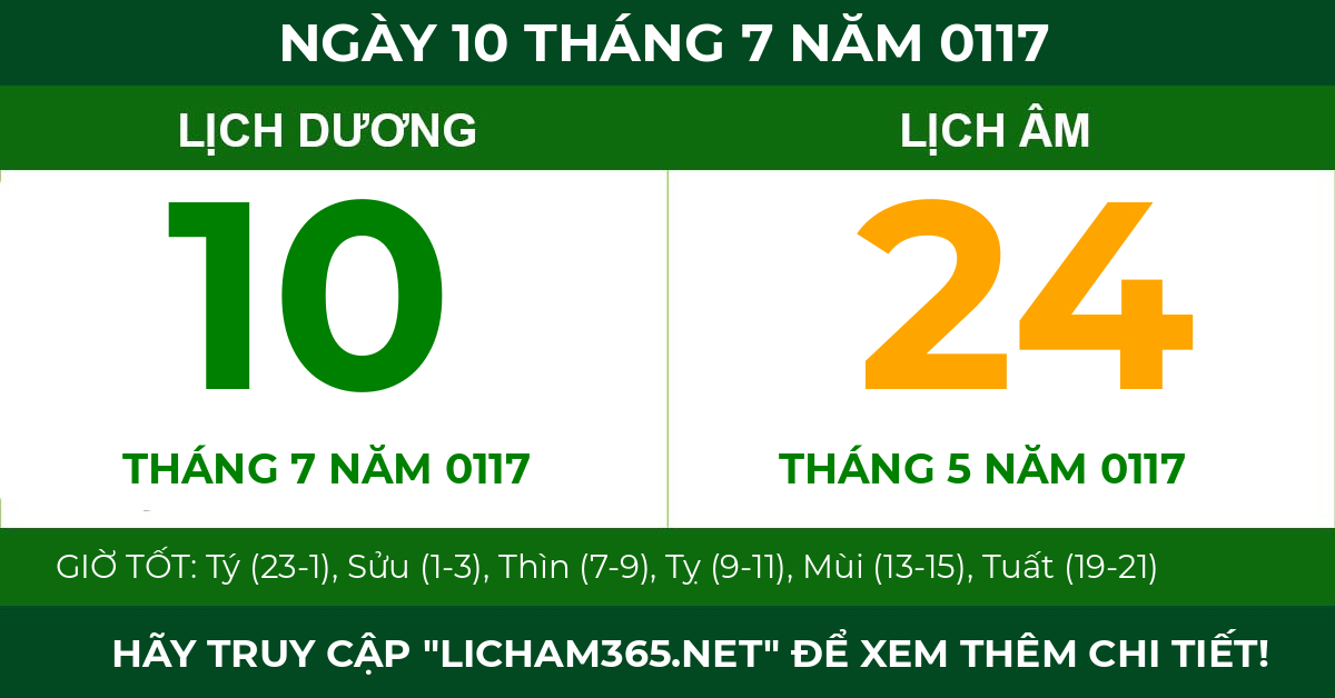lịch âm ngày 10 tháng 7 năm 0117