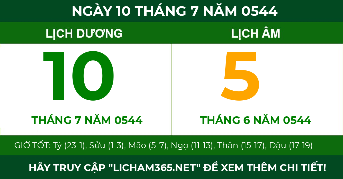 lịch âm ngày 10 tháng 7 năm 0544