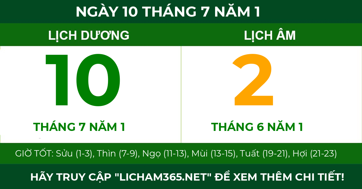lịch âm ngày 10 tháng 7 năm 1