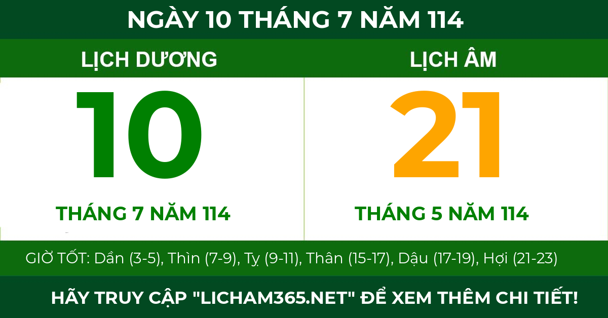 lịch âm ngày 10 tháng 7 năm 114