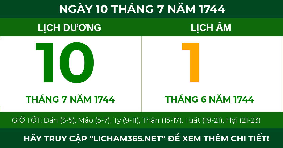 lịch âm ngày 10 tháng 7 năm 1744