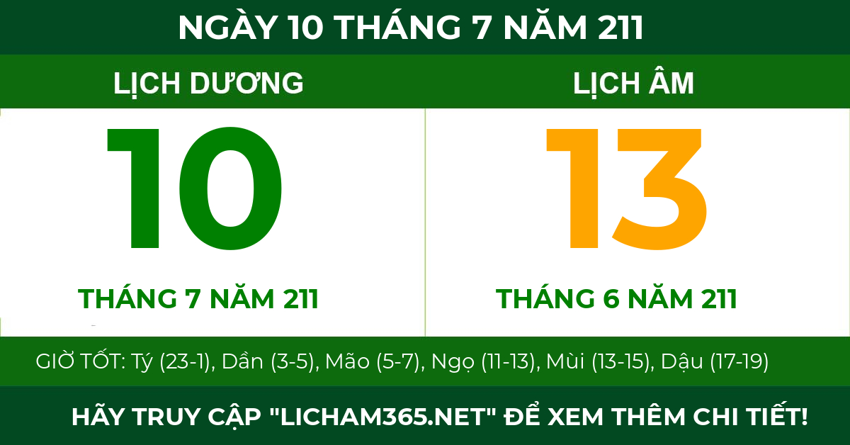 lịch âm ngày 10 tháng 7 năm 211