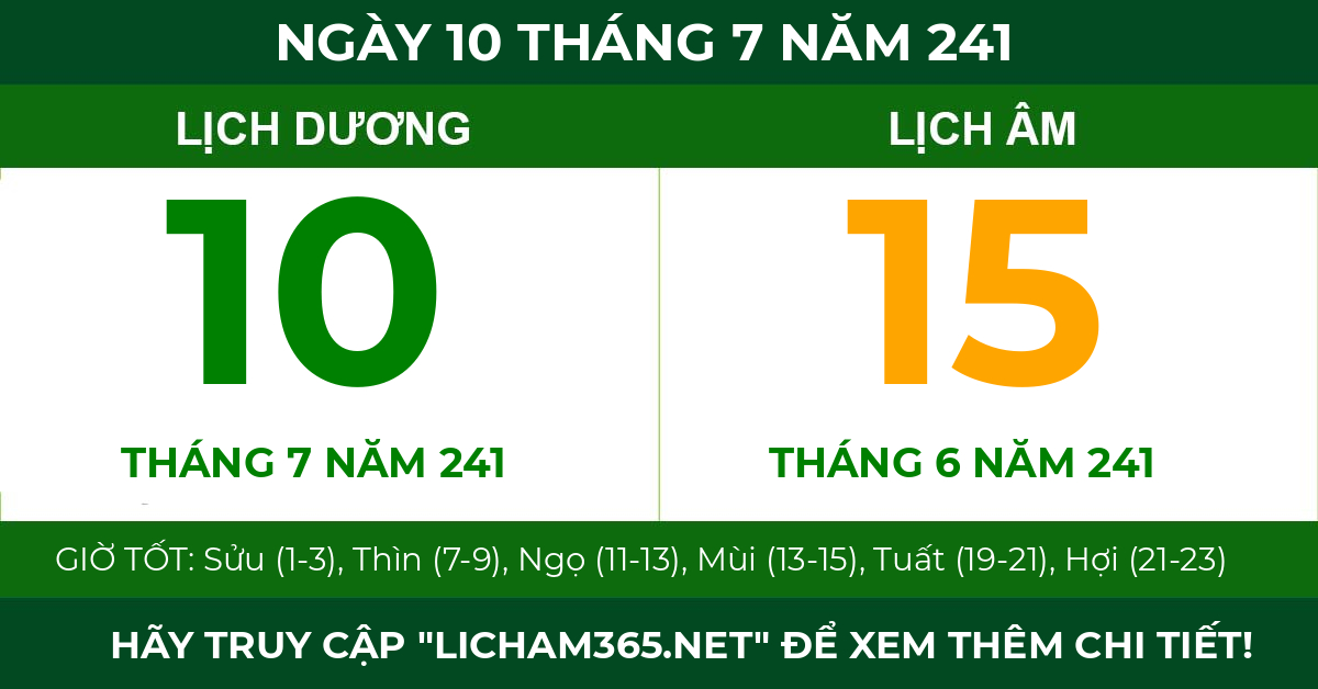 lịch âm ngày 10 tháng 7 năm 241