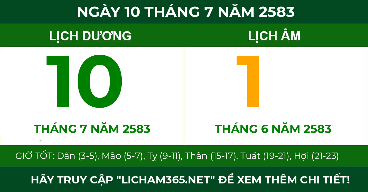 lịch âm ngày 10 tháng 7 năm 2583