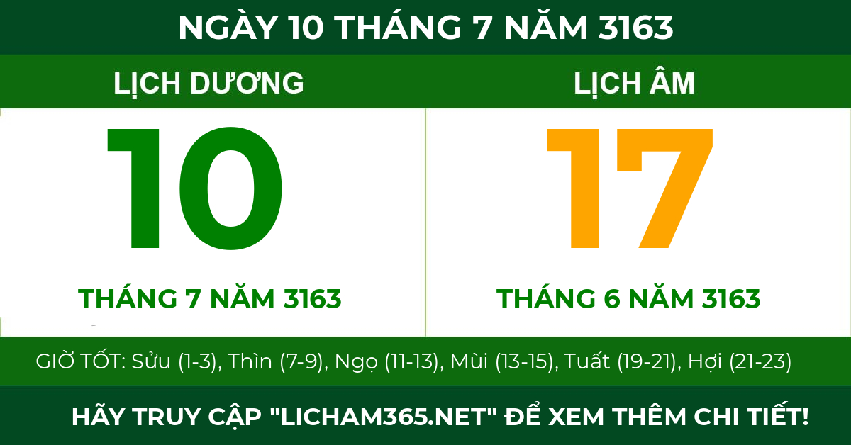 lịch âm ngày 10 tháng 7 năm 3163