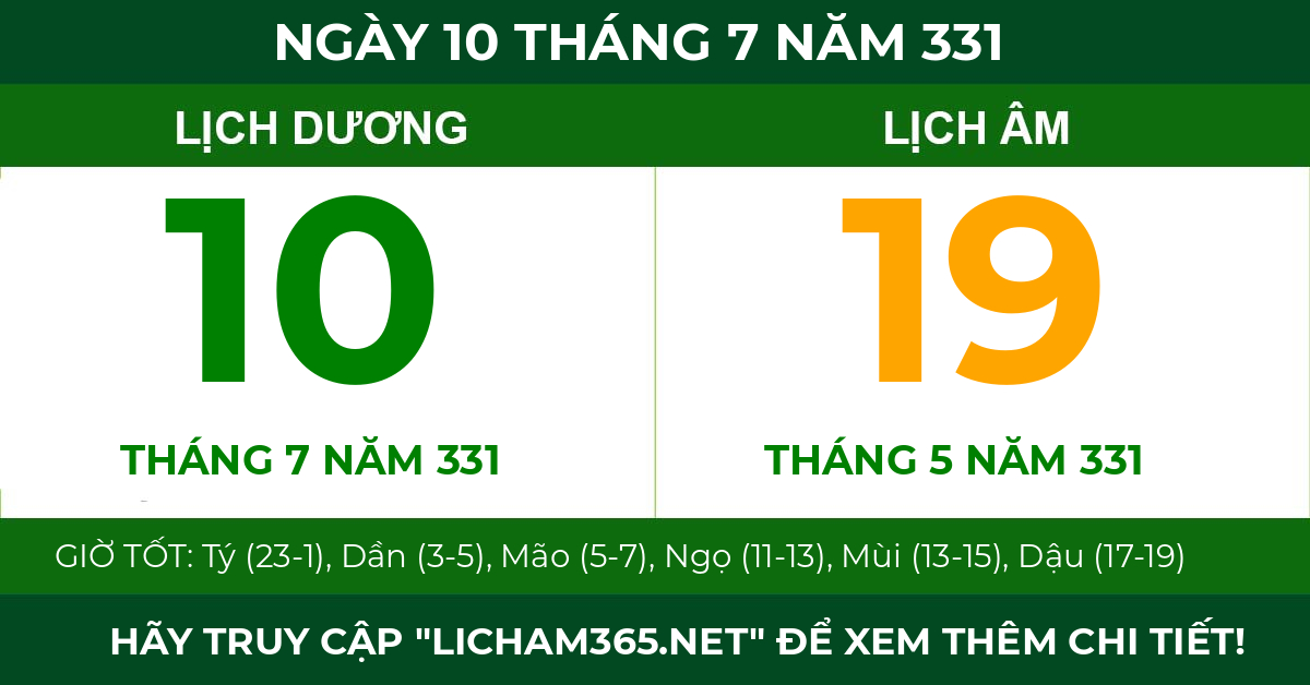 lịch âm ngày 10 tháng 7 năm 331