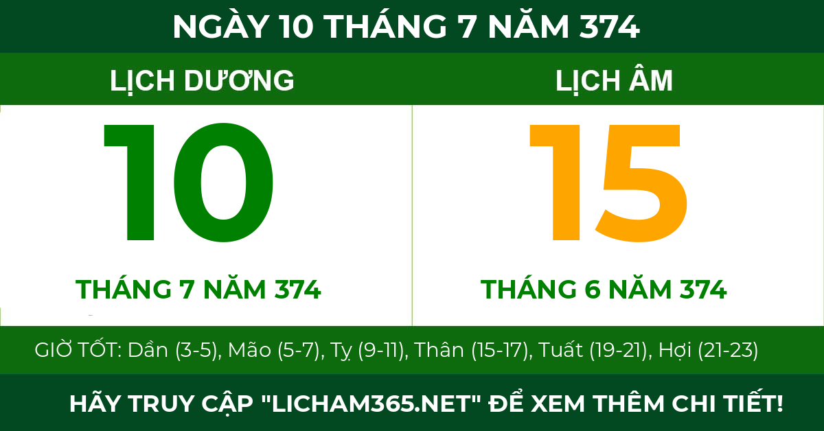 lịch âm ngày 10 tháng 7 năm 374