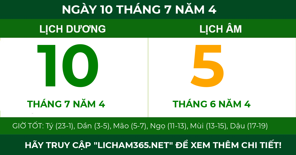 lịch âm ngày 10 tháng 7 năm 4