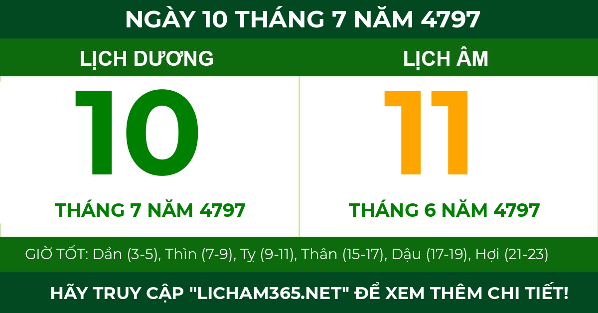 lịch âm ngày 10 tháng 7 năm 4797