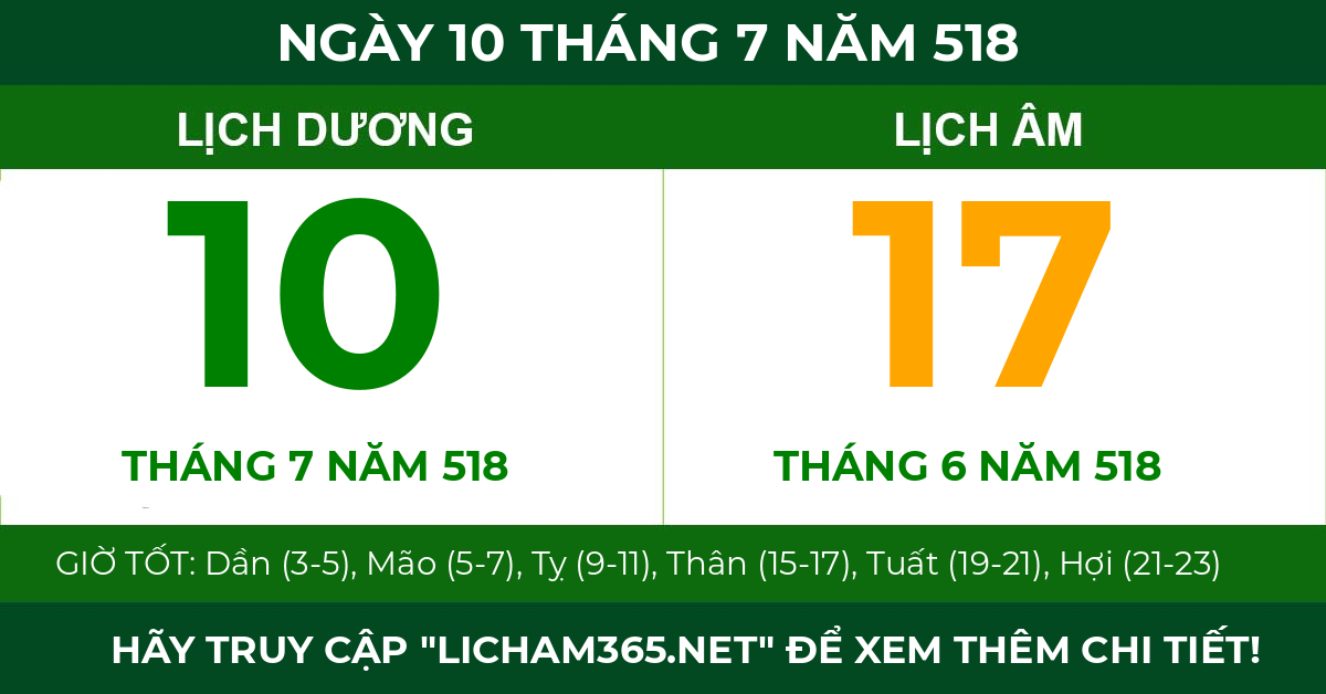 lịch âm ngày 10 tháng 7 năm 518