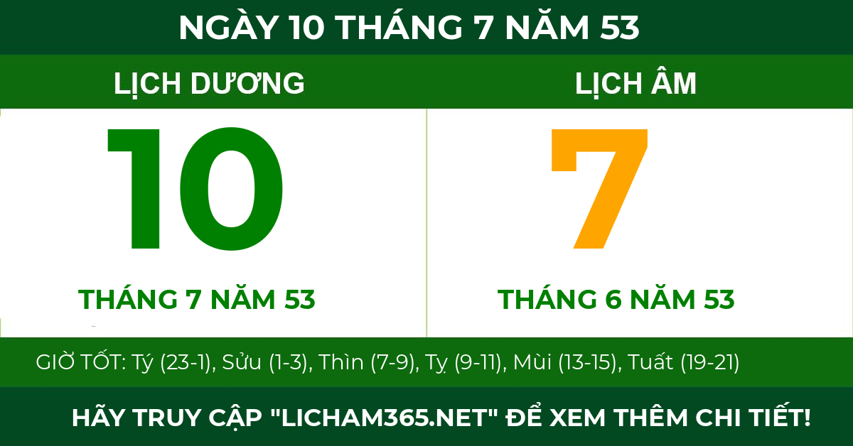lịch âm ngày 10 tháng 7 năm 53
