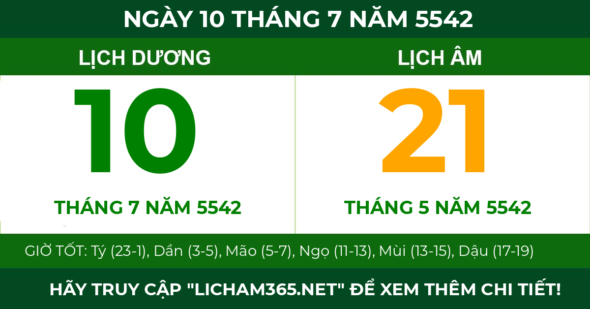 lịch âm ngày 10 tháng 7 năm 5542