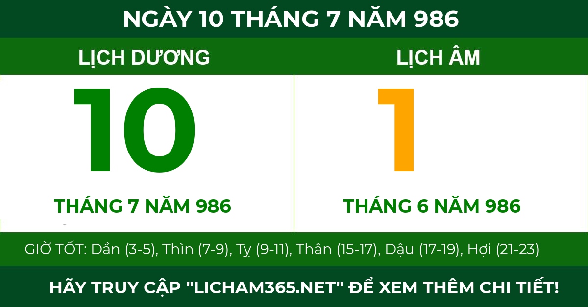 lịch âm ngày 10 tháng 7 năm 986