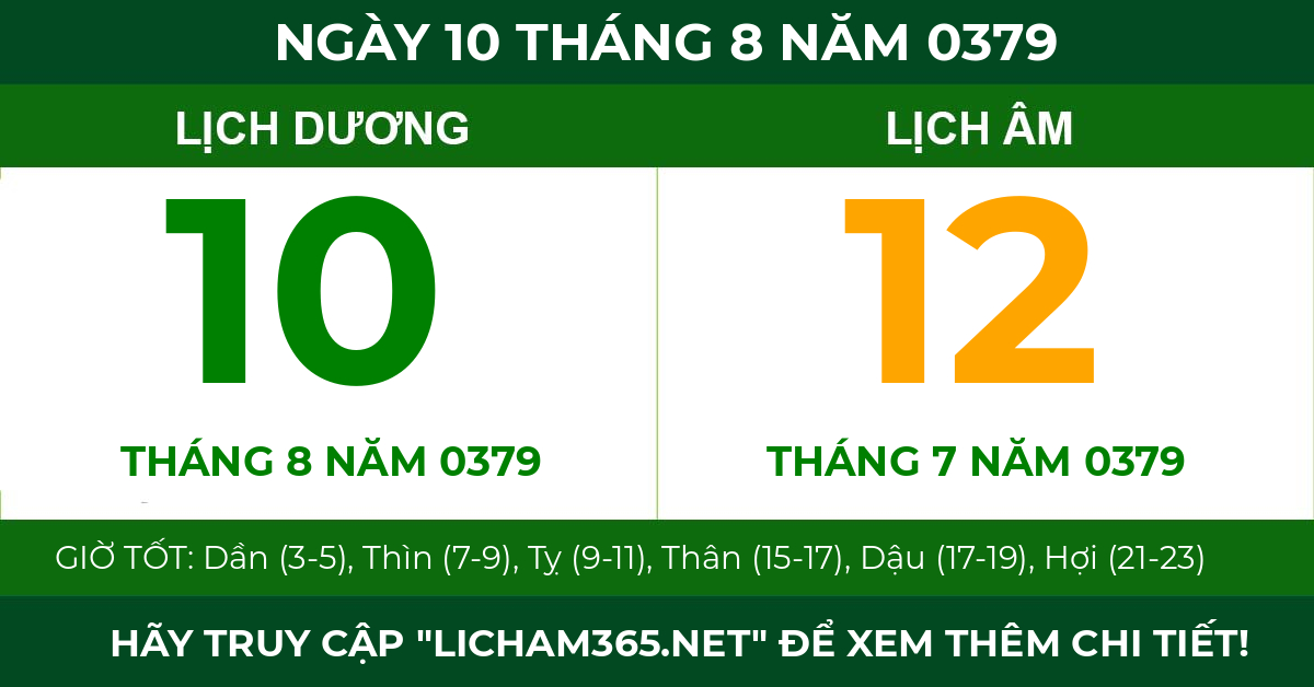 lịch âm ngày 10 tháng 8 năm 0379