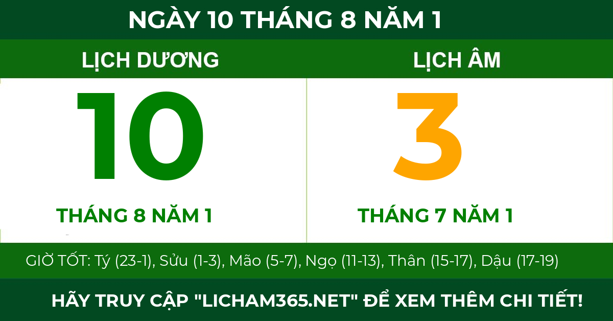 lịch âm ngày 10 tháng 8 năm 1