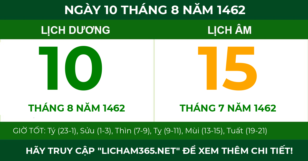 lịch âm ngày 10 tháng 8 năm 1462