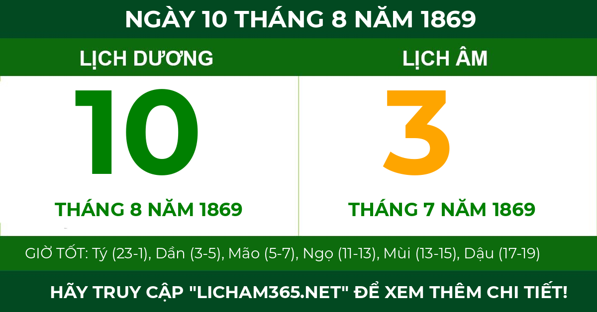 lịch âm ngày 10 tháng 8 năm 1869